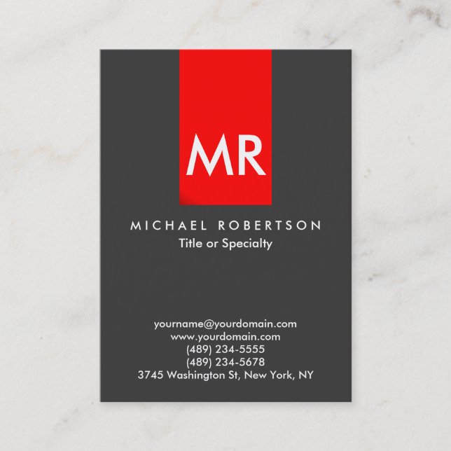 Exklusive Monogramm Grau Rot Streifen sauber Visitenkarte (Vorderseite)