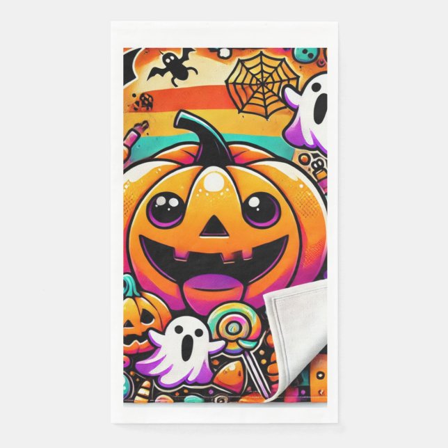 Exklusives Halloween Napkins-Spooky Pumpkin & Ghos Serviette (Vorderseite)