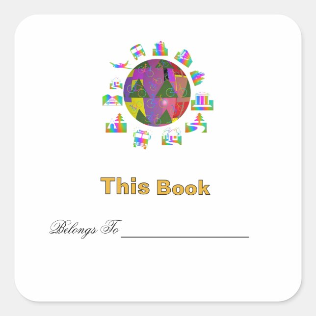 Exlibris 'Personalize Around The World'  Quadratischer Aufkleber (Vorderseite)
