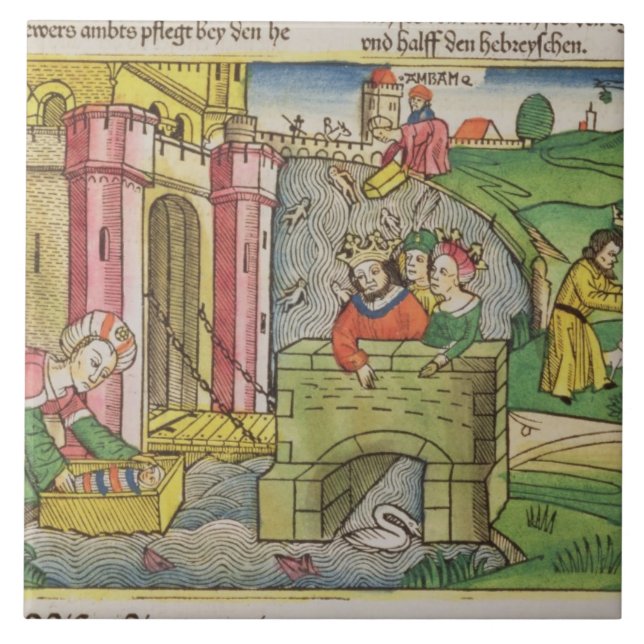 Exodus 2 1-6 Moses, der hinunter den Nil Fliese (Vorderseite)