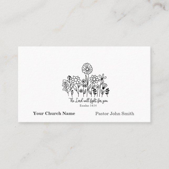 Exodus Bible Verse Floral Doodle Church Visitenkarte (Vorderseite)