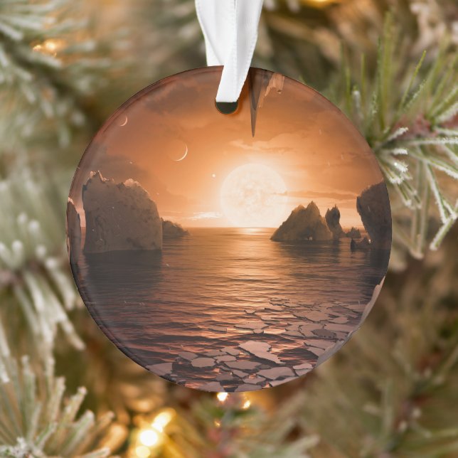 Exoplanet Trappist-1f von der Icy Night Seite. Ornament (Baum)