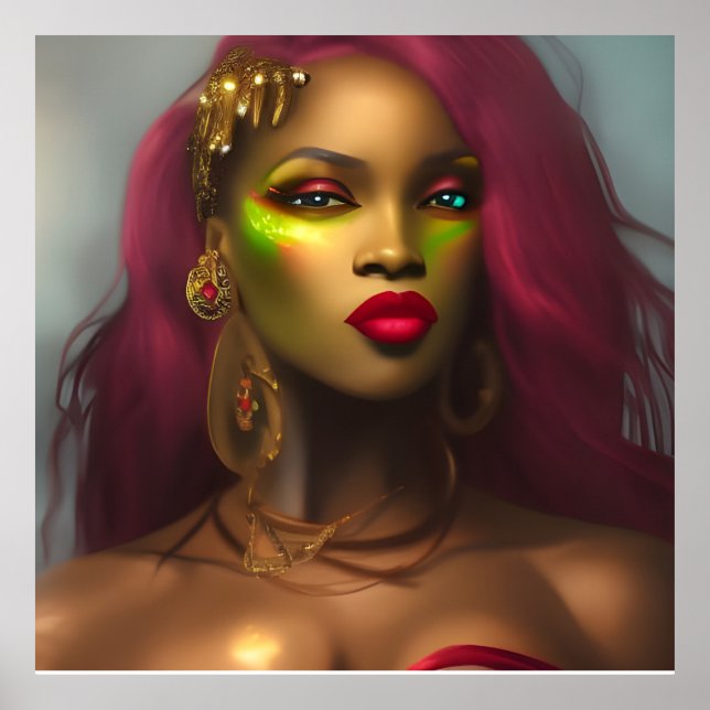 Exotic African Glamour Frau Rote Lippen Rosa Gold Poster (Vorne)