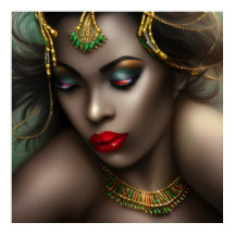 Exotic African Schöne Frau Rote Lippen Gold grün