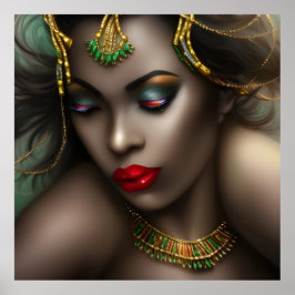 Exotic African Schöne Frau Rote Lippen Gold grün Poster