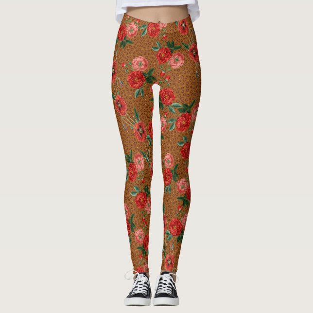 Exotic Animal Leopard drucken beleidigende rote Bl Leggings (Vorderseite)