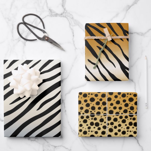 Exotic Animal Print Collection Zebra Tiger Cheetah Geschenkpapier Set (Vorderseite)