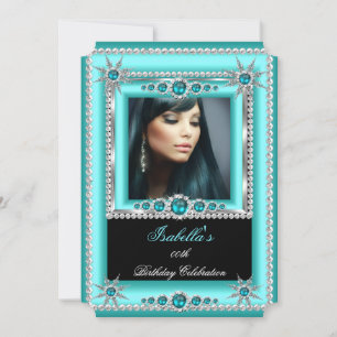 Exotic Aquamarin Blue Aqua Snowflake Foto Geburtst Einladung