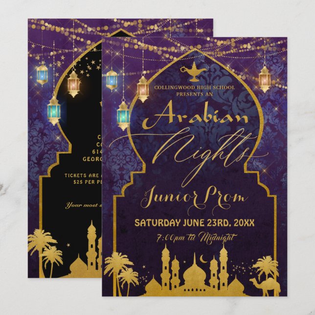 Exotic Arabian Night Lanterns High School Prom Einladung (Vorne/Hinten)