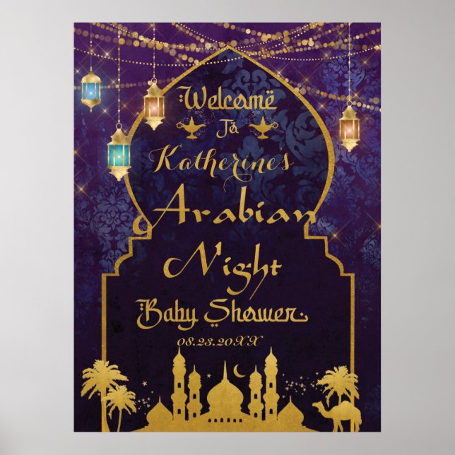 Exotic Arabian Nights Lanterns Baby Dusche Willkom Poster (Vorne)