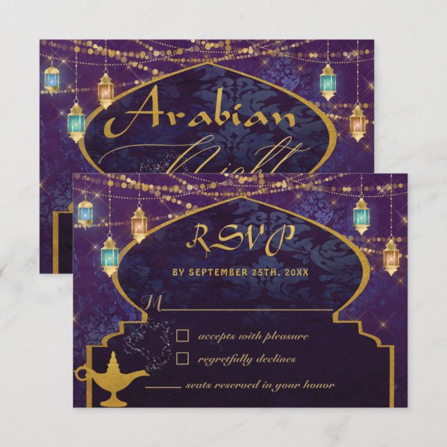 Exotic Arabian Nights Lanterns Camels Lamp RSVP Karte (Vorne/Hinten)