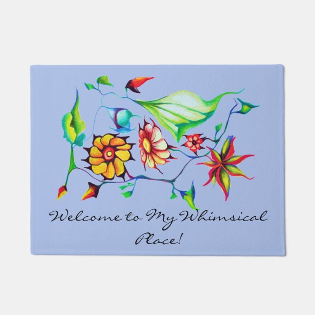 Exotic Art Deco Blume - Blau grau Fußmatte (Vorderseite)