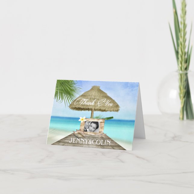 Exotic Beach Custom Foto Hochzeit Danke Karte (Vorderseite)