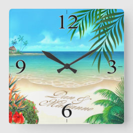 Exotic Beach FRAGTE mir, IHRE NAMEN IN SAND ZEICHN Quadratische Wanduhr