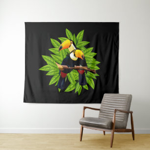 Exotic Birds Black Wandteppich