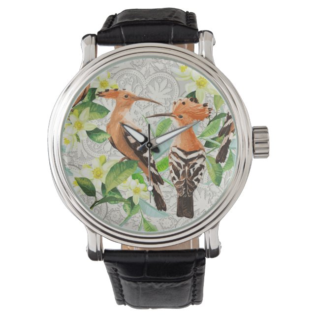 Exotic Birds On Lace Armbanduhr (Vorderseite)