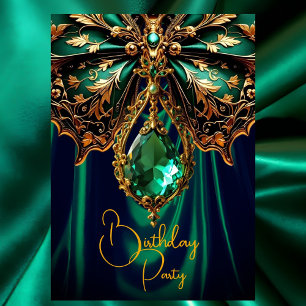 Exotic Birthday Rich Green Gold Jewel Butterfly Einladung