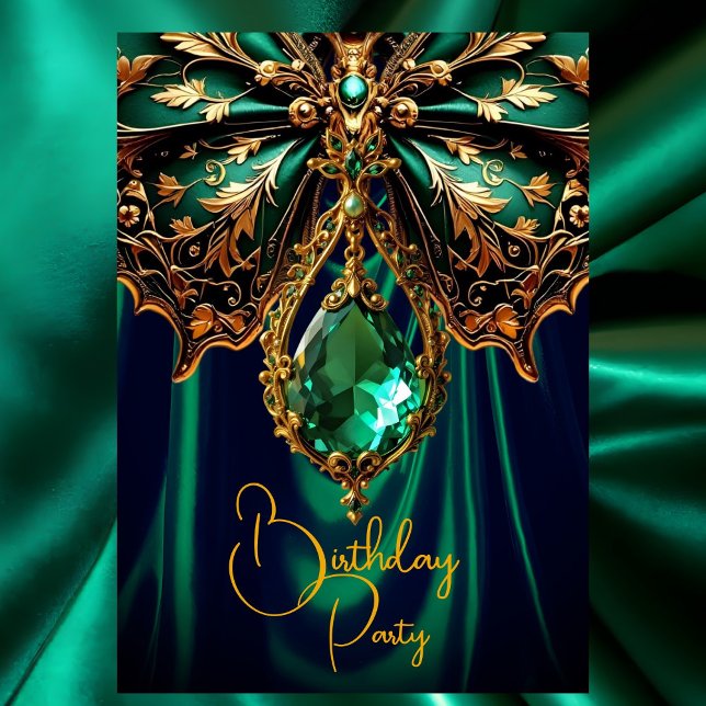 Exotic Birthday Rich Green Gold Jewel Butterfly Einladung (Von Creator hochgeladen)