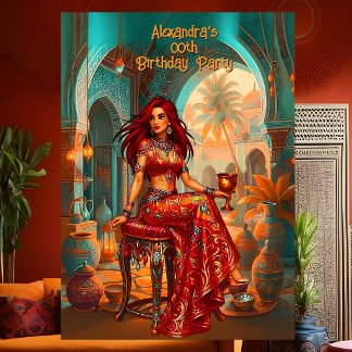 Exotic Birthday Teal Gold Orange Moroccan Look Einladung