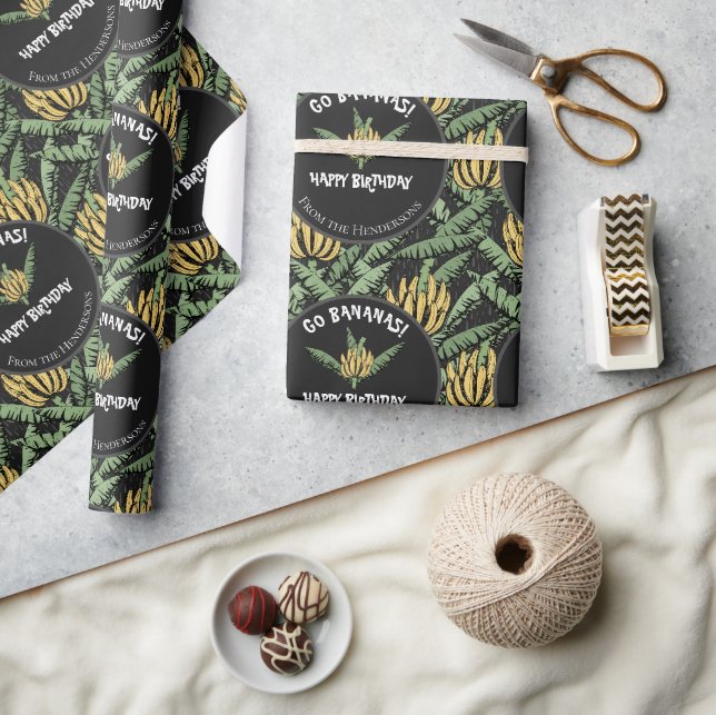 Exotic Black Go Bananas Happy Birthday Dschungel Geschenkpapier (Kunsthandwerk)