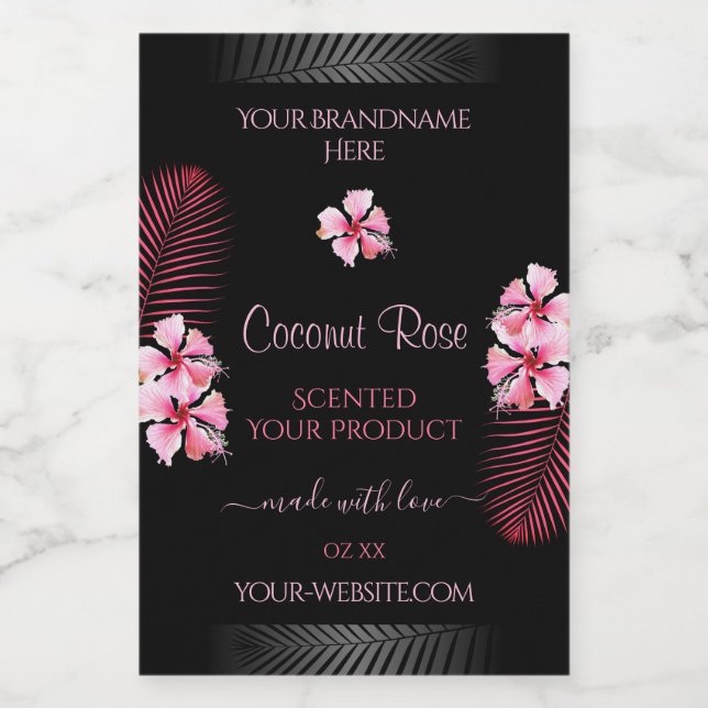 Exotic Black Product Labels Pink Hawaii Blume Lebensmitteletikett (Einzelnes Label)