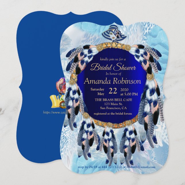 Exotic Blue Dream Catcher Bridal Shower Einladung (Vorne/Hinten)