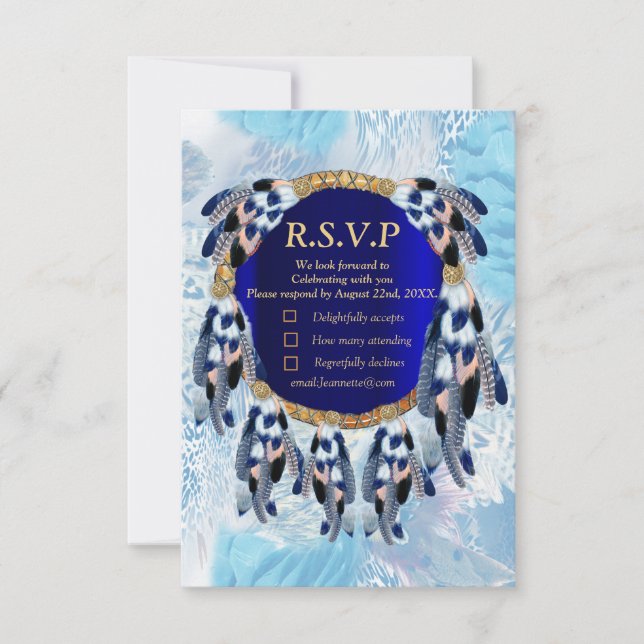Exotic Blue Dream Catcher RSVP Karte (Vorderseite)