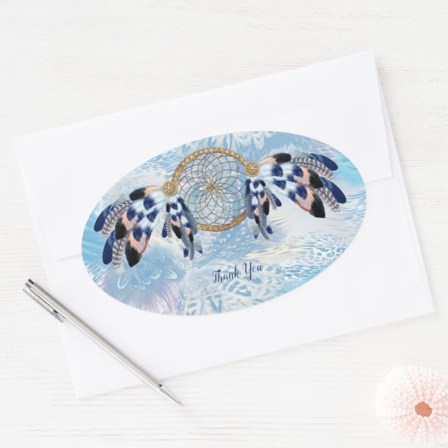 Exotic Blue Dream Catcher Stationer Ovaler Aufkleber (Umschlag)