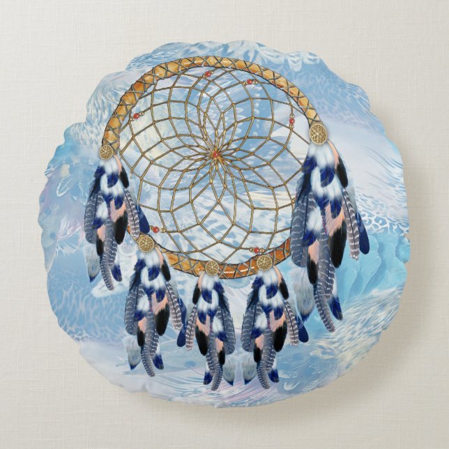 Exotic Blue Dream Catcher Wohngestaltung Rundes Kissen (Vorderseite)