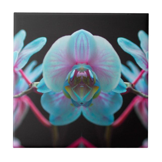 Exotic Blue Orchid Reflection Fliese (Vorderseite)