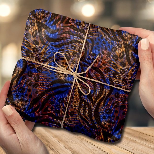 Exotic Brown Blue Animal Print Seidenpapier (Von Creator hochgeladen)