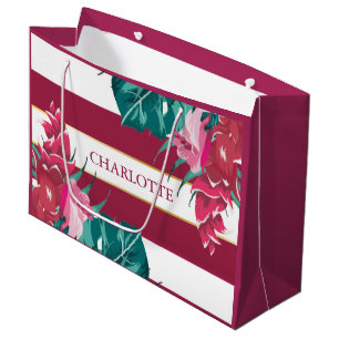 Exotic burgundy Personalisiert gestreift Große Geschenktüte