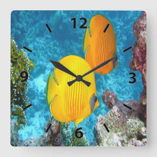 Exotic Butterfly Fish Quadratische Wanduhr