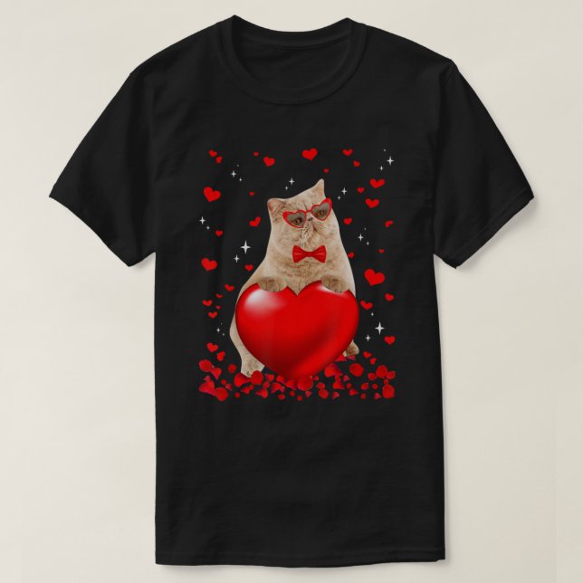Exotic Cat Heart Valentine Cat Lover T-Shirt (Design vorne)