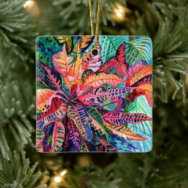 Exotic Colorful Croton Blätter Keramik Ornament (Baum)
