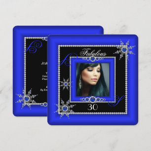 Exotic Fabulous Royal Blue Silver Snowflake Foto Einladung
