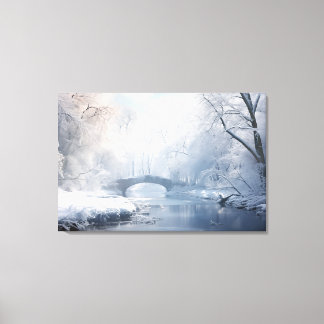 Exotic Fantasy Snowscape: Bridge in Dark White Leinwanddruck