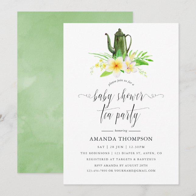 Exotic Floral Frangipani Kinderdusche Tee Party Einladung (Vorne/Hinten)