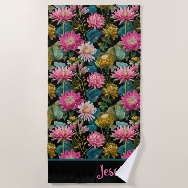 Exotic Floral Pattern Lush Tropical Foliage Name  Strandtuch (Vorderseite)