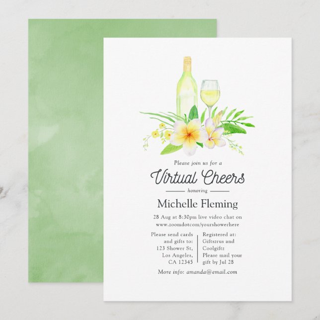 Exotic Floral Wine Toasting Virtual Dusche Einladung (Vorne/Hinten)