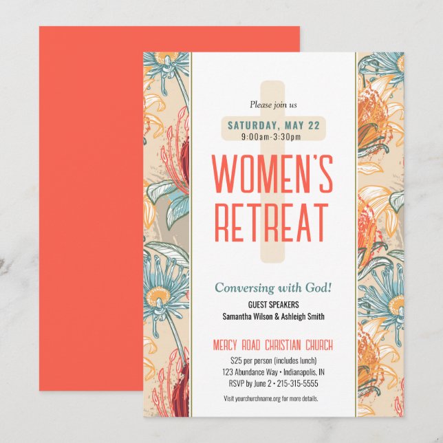 Exotic Floral Women's Church Einladung zurück (Vorne/Hinten)