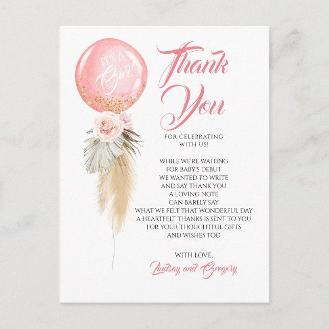 Exotic Foliage Floral Balloon Garland Vielen Dank Postkarte (Vorderseite)