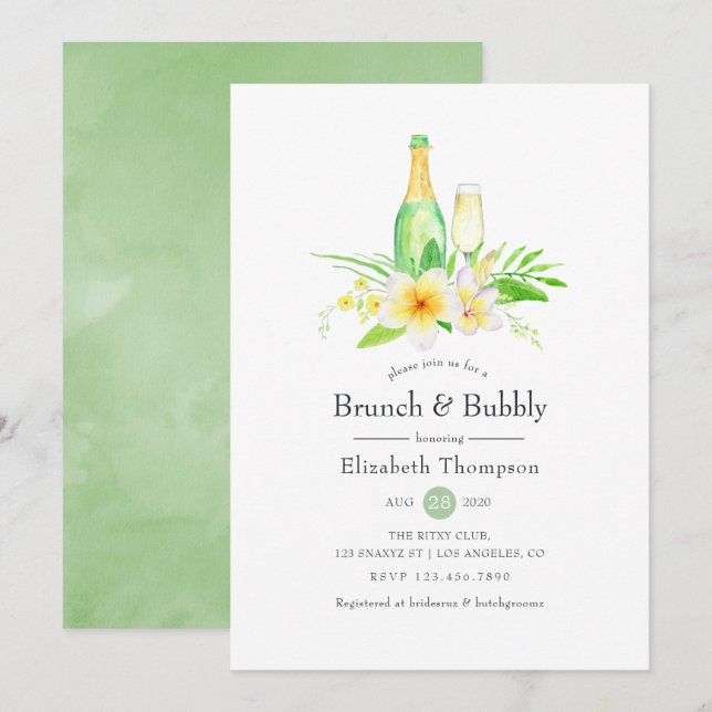 Exotic Frangipani Brunch und Bubbly Brautparty Einladung (Vorne/Hinten)