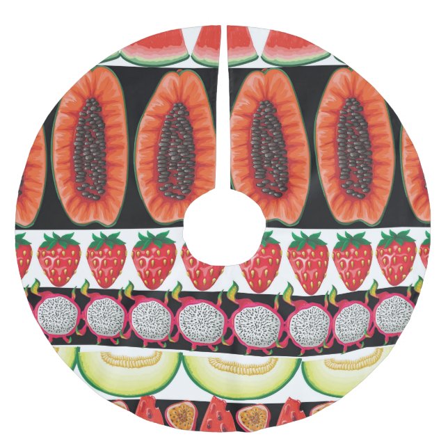 Exotic Fruits Trendy Seamless Muster Polyester Weihnachtsbaumdecke (Vorderseite)