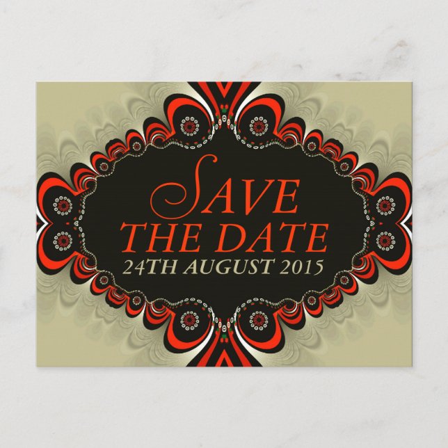 Exotic Genie Designs Save the Date Postkarte (Vorderseite)
