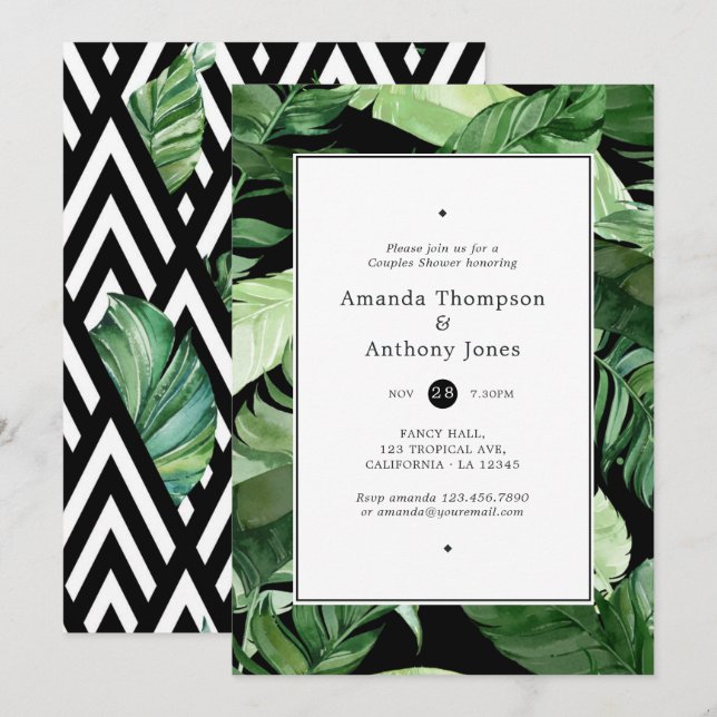 Exotic Geometric Forest Wedding Couples Dusche Einladung (Vorne/Hinten)