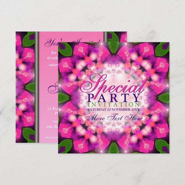 Exotic Girly Pink Lila Party Einladungen (Vorne/Hinten)