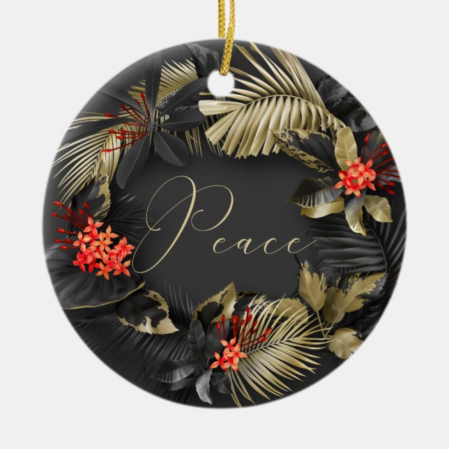 Exotic Gold Red Ebony Peace and Joy Tropical Keramik Ornament (Vorne)