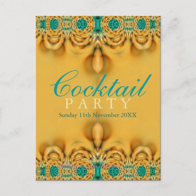 Exotic Gold und Aquamarine Party Einladung Postkar (Vorderseite)