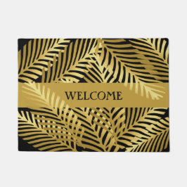 Exotic Golden Palm Leaf Muster auf schwarz Fußmatte